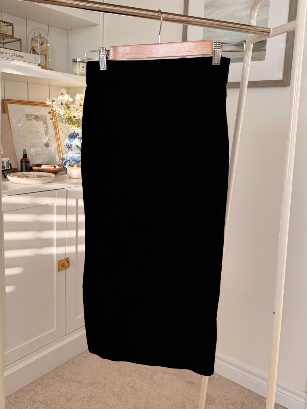 Babaton Black Knit Pencil Skirt - Women's Classic Midi